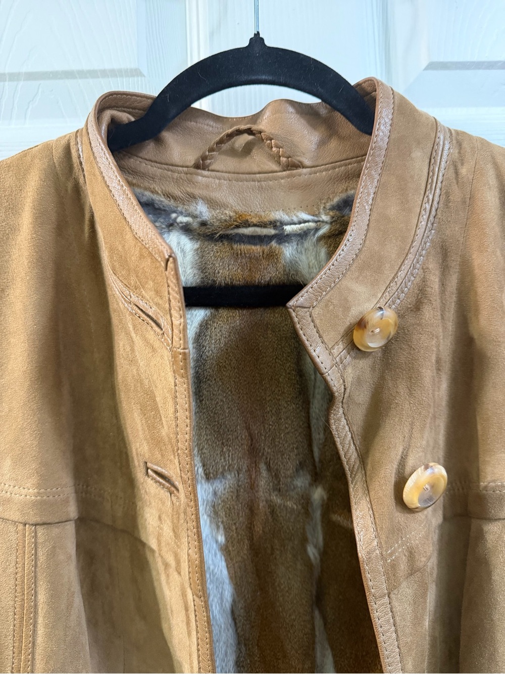 Long Brown Suede Shearling Coat